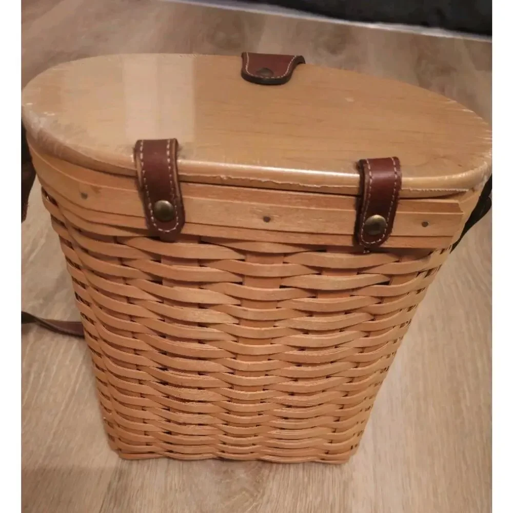 Longaberger Saddlebrook Shoulder Bag w/ Wood Lid Leather Strap Protector EUC